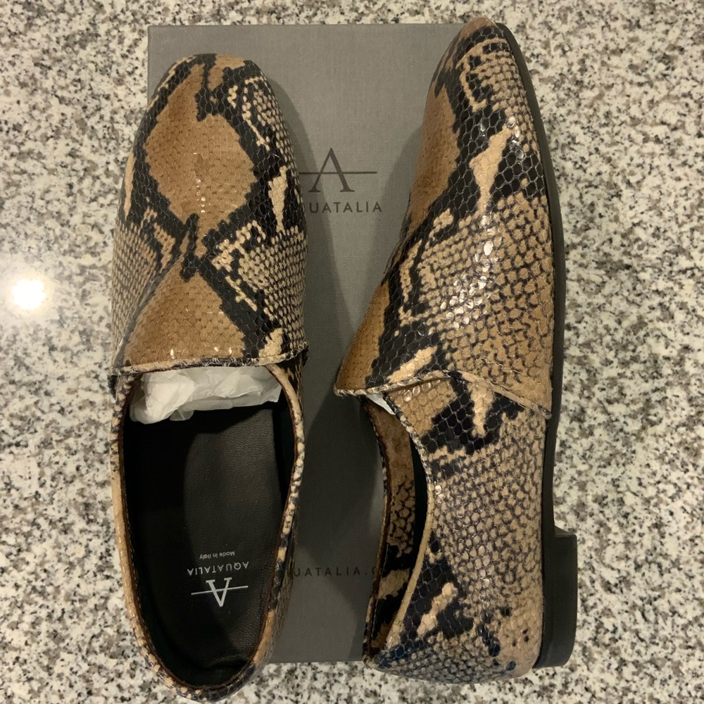 AQUATALIA Tan Snakeskin Revy Flat Sz 10.5 in Box